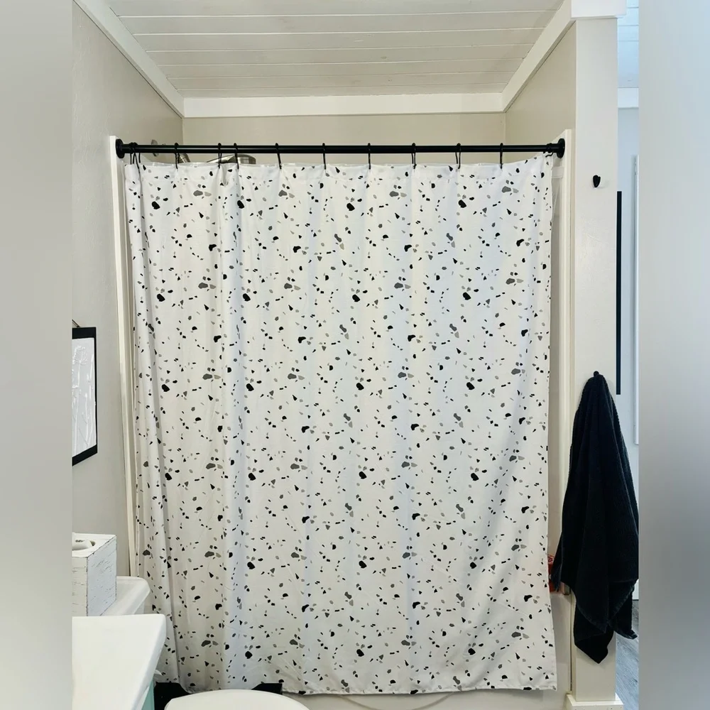 Shower Curtain White Grey Black Speckled - Modern Bathroom Shower Curtain